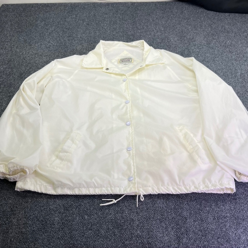 Vintage 90s Westside‎ Connection Coaches Jacket Unisex Cream Snap Front L
